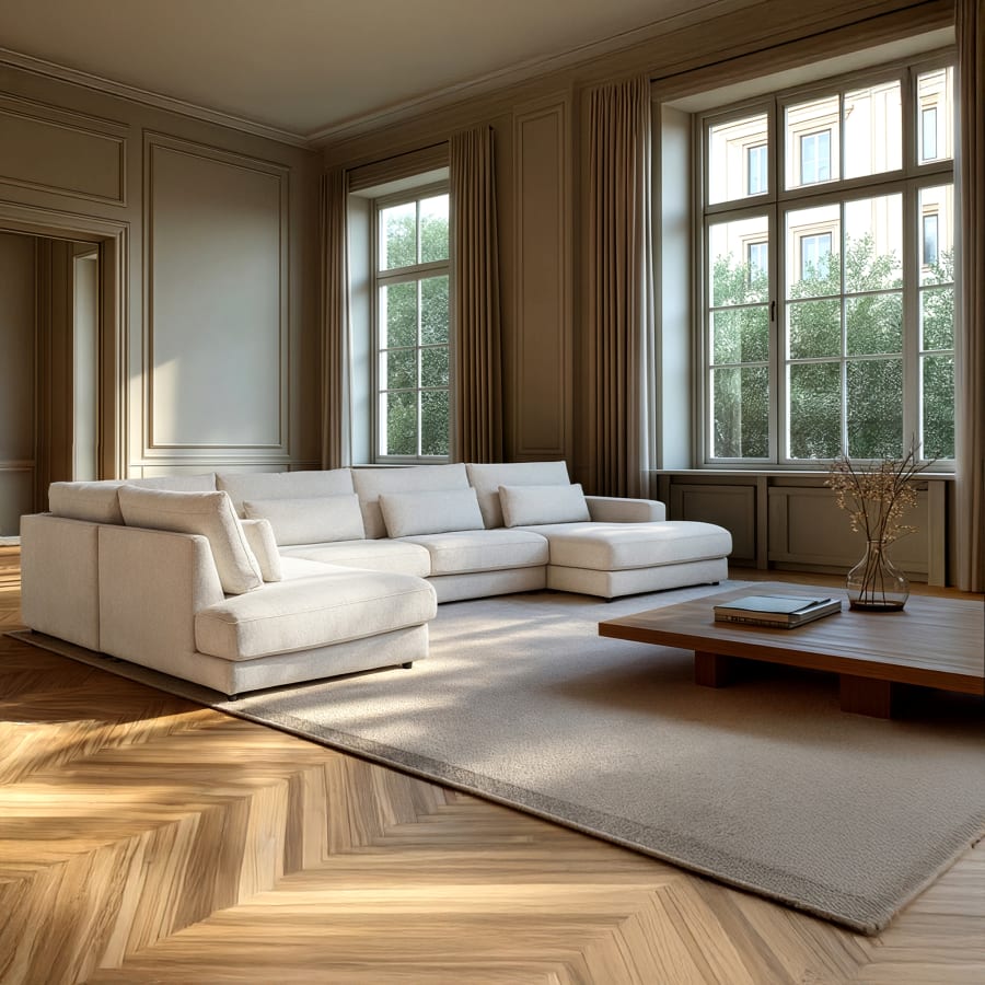 Canapé panoramique tissu beige - Angle droit